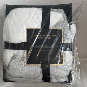 Christian Siriano White and Gray Faux Fur Blanket